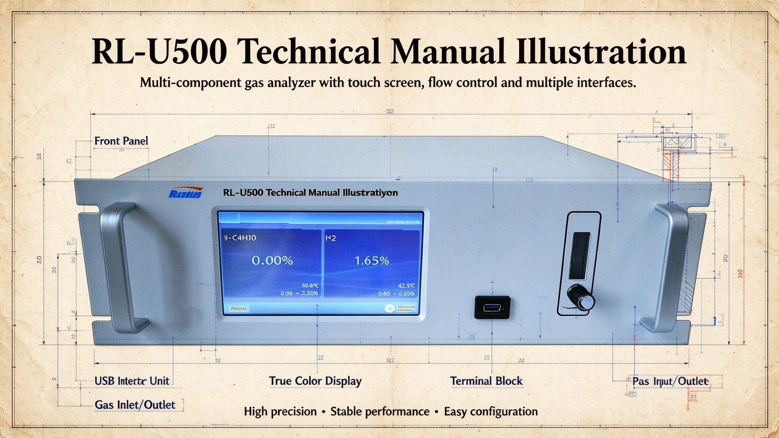 Customizable Multi Component Gas Analyzer O2 CO CO2 CH4 H2 H2S NH3 DP CnHm