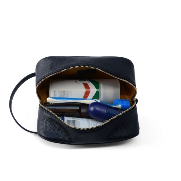 Custom Color Travel PU Leather Toiletry Bag Portable Handle Essentials Wash Bag For Men