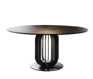 Italian Modern Home Furniture Dining Room Black Stainless Steel Leg Ceramic Rock Plate Marble Round Rotating Table