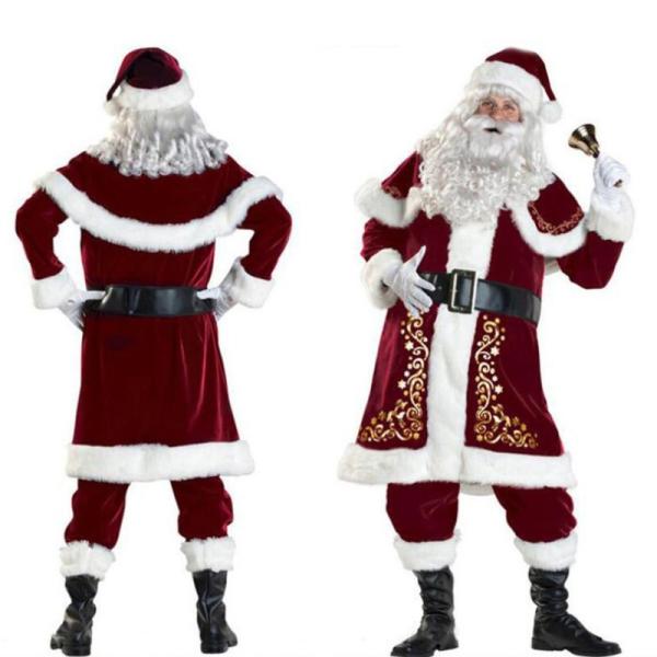 Рождественский плюс-размер Красный Санта Клаус Косплейный костюм 11 штук