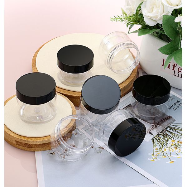 Plastic Jars Round Clear Cosmetic Container with Black Lids, Bagease Slime Jars for Lotion, Cream, Ointments, Makeup, Eye shadow, Rhinestone, Samples, Pot, Travel Storage