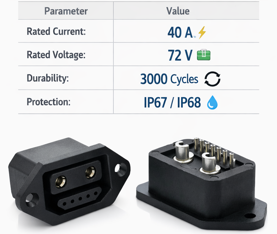 40A AC 2+6 Power Socket Connector 72V 3000 Cycles Industrial
