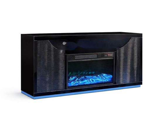 JSBL1302 Black Modern Electric Fireplace TV Stand with Built-in Bluetooth Speaker and Electric Heater with Ambient Light