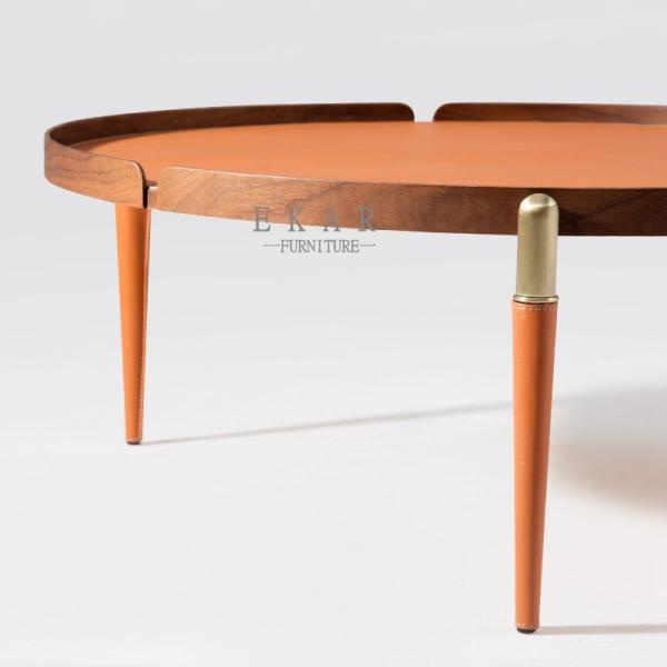 Round Metal Leg Italian Design Leather Modern Coffee Table