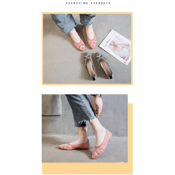 Hot Sale Lightweight Breathable Women's Shoes Pointed Toe Geometric Pattern Casual Flats