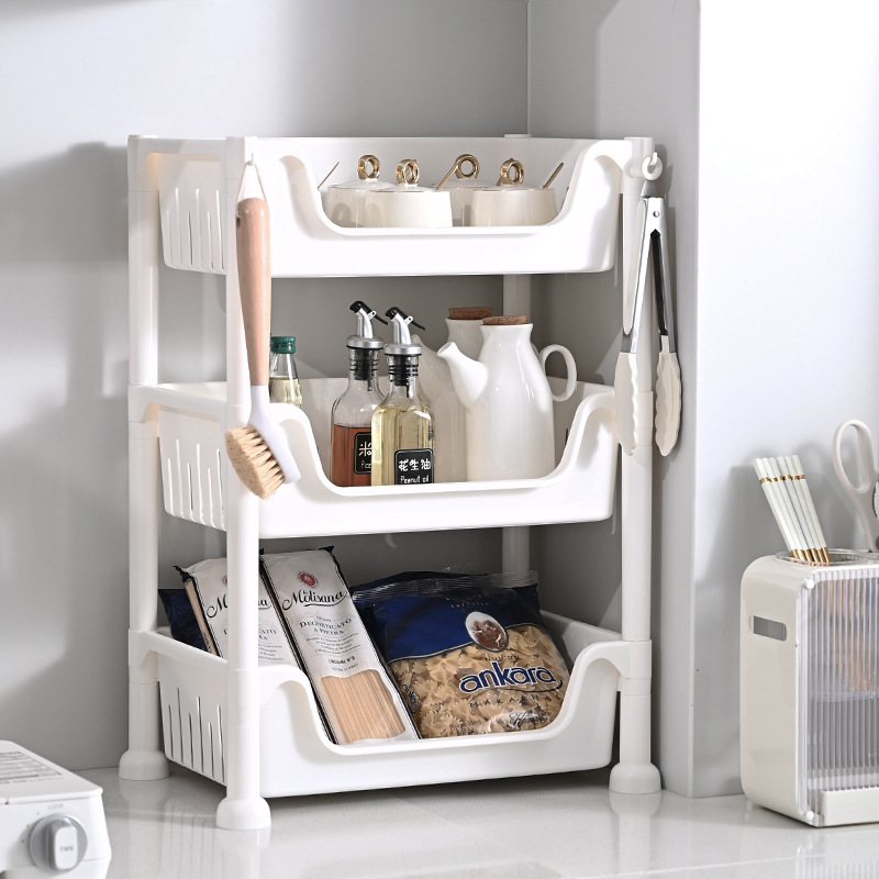Plastic Storage Shelf Simple Multi-layer Kitchen Bathroom Storage and Arrangement Shelf Floor Living Room Mobile Shelf