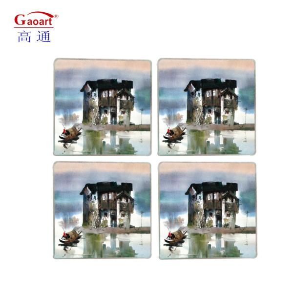 Customized Logo Tempered Round Square Beaded Portable Wine Glass Coasters Set for Drinks