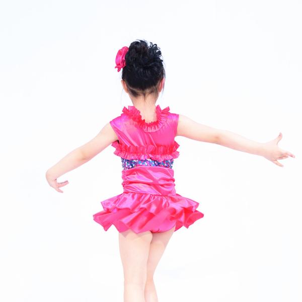 Satin Tiers Skirt Ruffle Neckline Confetti Sequins On Bodice Dress Dance Clothes for Kids' Performance