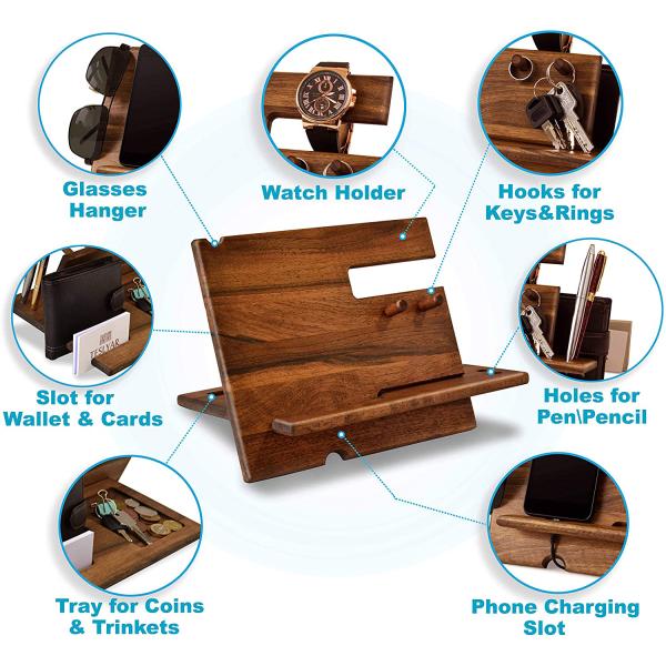 Laser Engraved Wooden Lazy Holder Custom Cell Phone Stand with Phonestand and Pen Slot