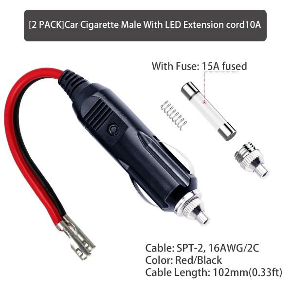 Fusível 15A com LED Light Car Cigarette Lighter Strip End Extension Cable