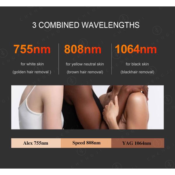 Máquina de tratamiento con láser de depilación comercial 1200w Máquina de depilación con láser de tres ondas