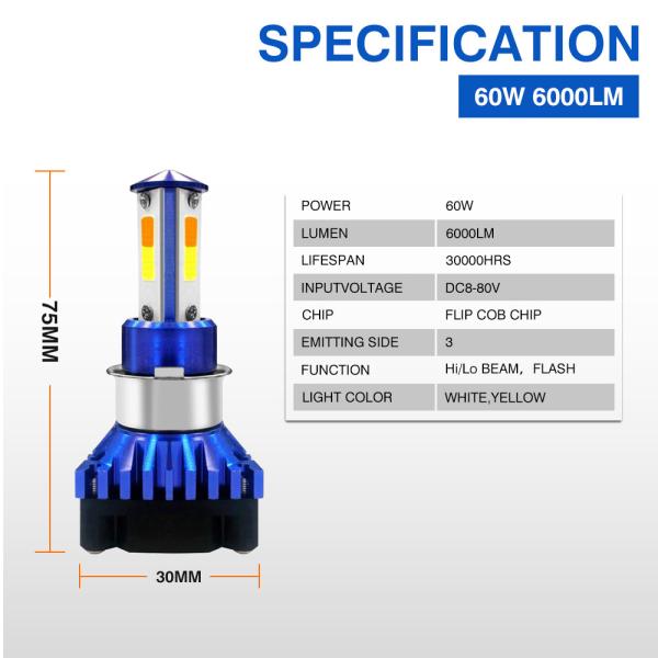 White Yellow H4 Motorcycle Bulb Ba20d P15D Moto LED Headlight