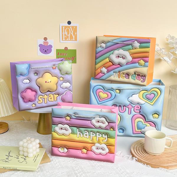 Creative Cartoon 3D Embossed Gift Bag Shopping Paper Bag Gift Packaging Handbag