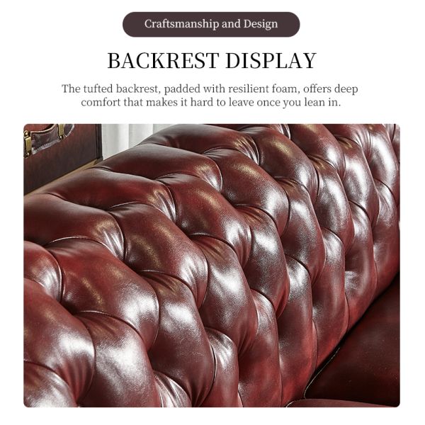 Nidea #862 Classic Chesterfield Sofa Made from Oil Wax Leather with Rolled Arms and Nailhead Detailing for  Lounges and Hotels