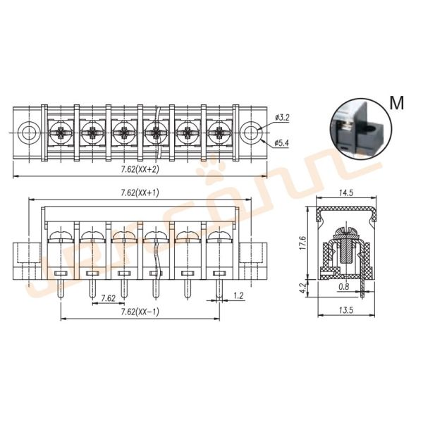 15A Rated Current 7.62mm Pitch PA66 Housing Barrier Terminal Block Screw Terminal Connector