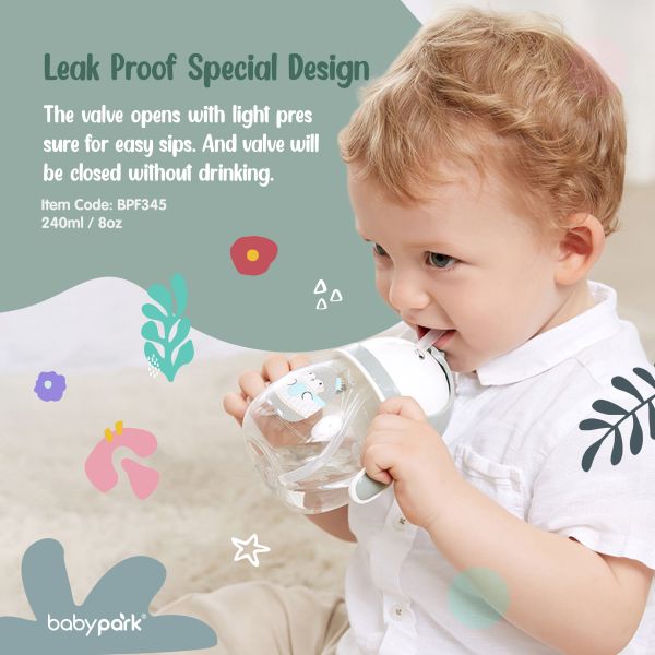 Biberon d'entraînement pour bébé sans BPA de 300 ml, tasse à bec pour enfants avec paille, tasse à bec en PPSU pour tout-petits avec motif de dessin animé