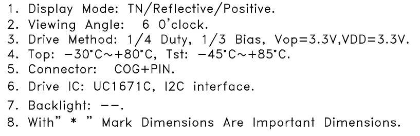 COG Segment LCD Module Reflective Monochrome TN Display Ultra Wide Temperature With Pins