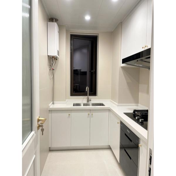 Oak Woodgrain Finish Waterproof Particle Board Kitchen Cabinet For Villa