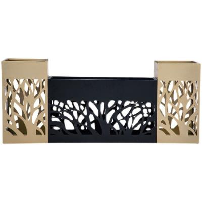 Outdoor tall metal planter with stand yellow and black flower pot