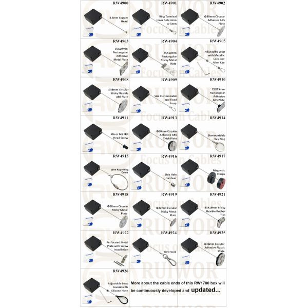 RW4910 Square Ratcheting Retractable Tether Plus Ratchet Function Plus 25X15mm Rectangular Adhesive ABS Plate