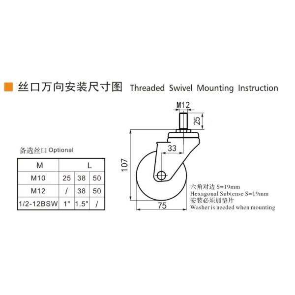 Chrome Coating Light Duty Casters 3 Inch 70kg Threaded TPE Caster