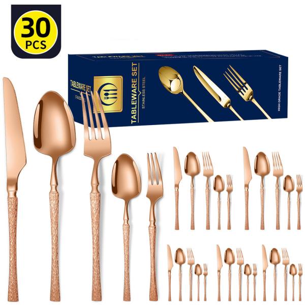 Set de talheres de aço inoxidável de cintura pequena padrão de martelo de aço inoxidável de talheres ocidentais caixa de presente 30 peças
