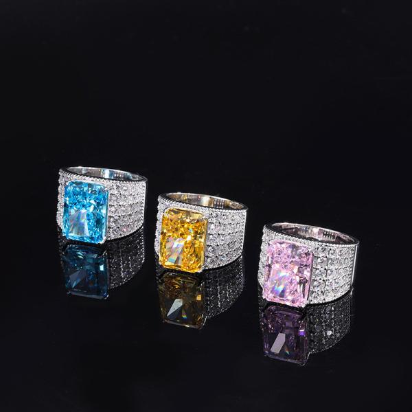 Lanciashow 925 Sterling Silver Gemstone Ring for Women with Blue/Yellow/Pink High Carbon Diamond