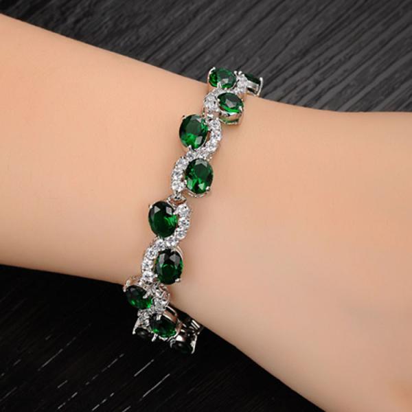 Women Platinum Plated Green Cubic Zirconia Bracelet Wedding Jewelry(JDS924GREEN)