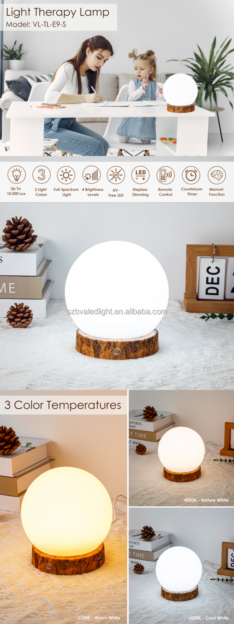 10000 Lux Light Therapy Lamp with Remote Control and Adjustable Brightness for SAD Treatment