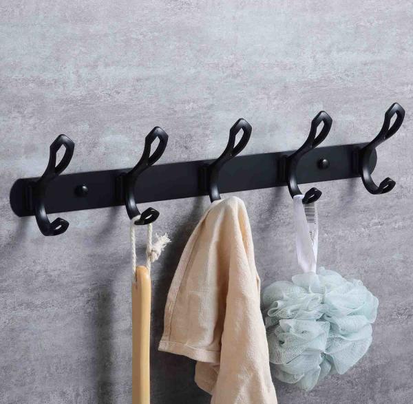 Matt Black Stainless Steel Robe Hooks , Baking Paint Wall Mounted Entryway Coat Rack