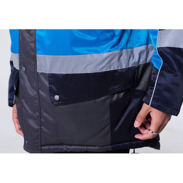 Reflective Tape Padded Winter Coat / Mens Warm Work Coats Blue And Navy