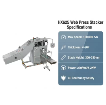 HX625 Web Press Stacker optimized for newspaper web presses and rotary cutters ensuring finished paper stacking