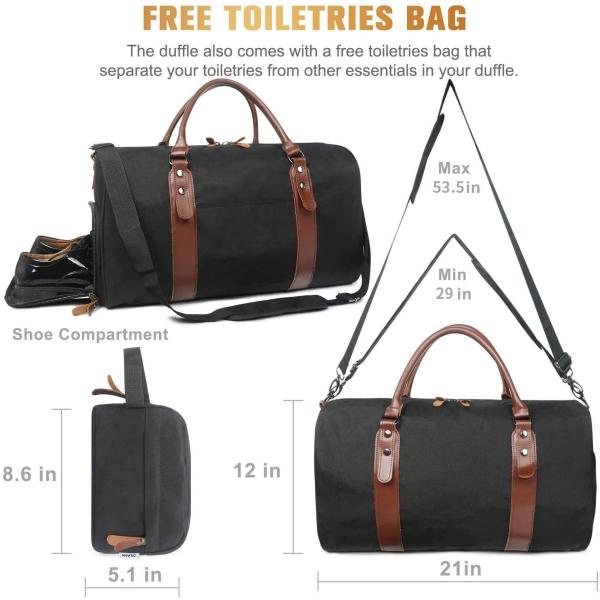 21x5.1x12 pulgadas bolso de viaje, de noche negro duradero bolso de fin de semana perfecto