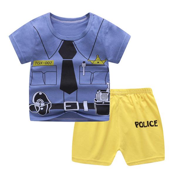 Summer Kids Pajama Set Plain Animal Short Sleeve Tee And Shorts