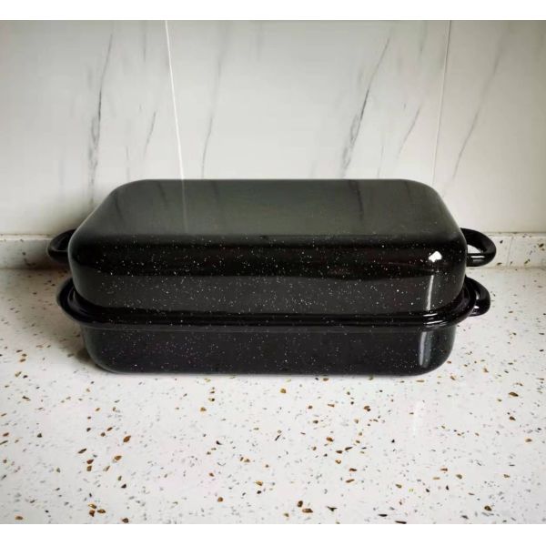 Enamel Baking Dish Rectangle Black Oven Safe Bakeware Flower Theme