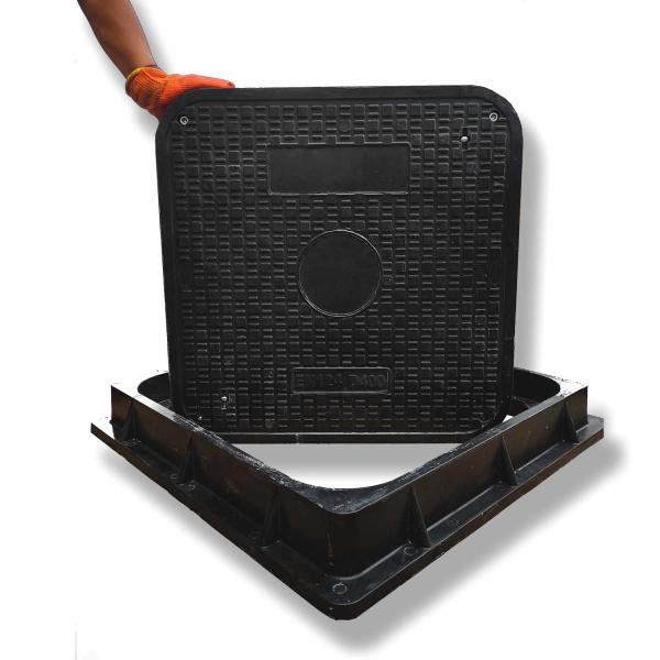 Corrosion Resistant FRP Manhole Cover 600*600mm Medium Duty En124 B125 SMC Manhole Cover with Lifting Tool Congo