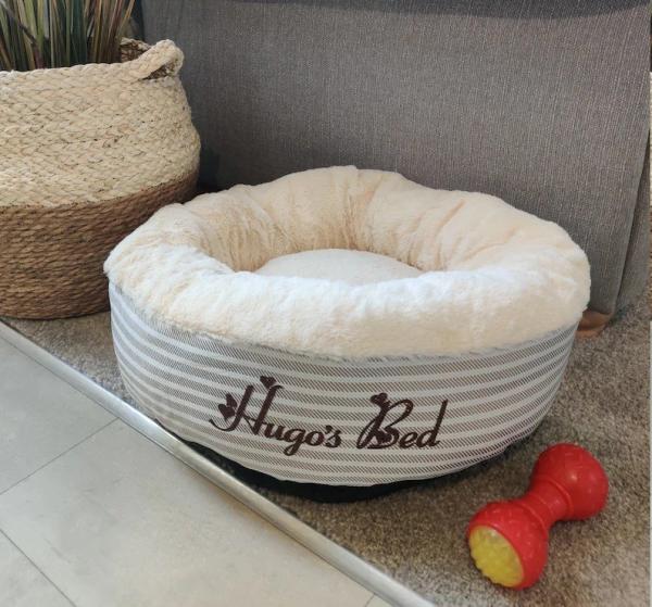 Cream Striped Snuggle Calming Dog Bed OEM ODM Covered Dog Bed Calming Dog Bed Dog Mattress Bed