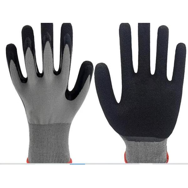 Guantes de seguridad antideslizante para sumersión de 13 calibre Guante de nitrilo de nylon gris doble negro de arena