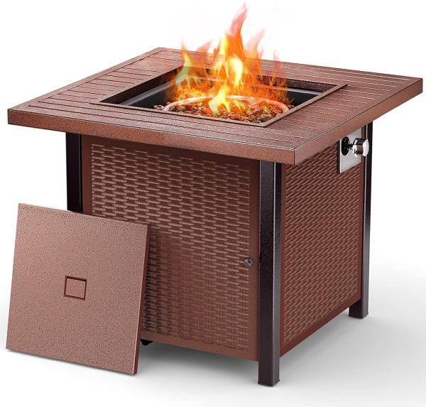 30 Inch Res Outdoor Propane Fire Pit 50,000 BTU Adjustable Flame Square Fire Table