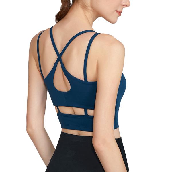 Solid Longline Medium Impact Sports Bra OEM Available Crossback Shockproof