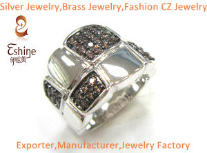 Women Party ring hot sterling Silver polishing CZ jewelry with black CZ & black rhodium