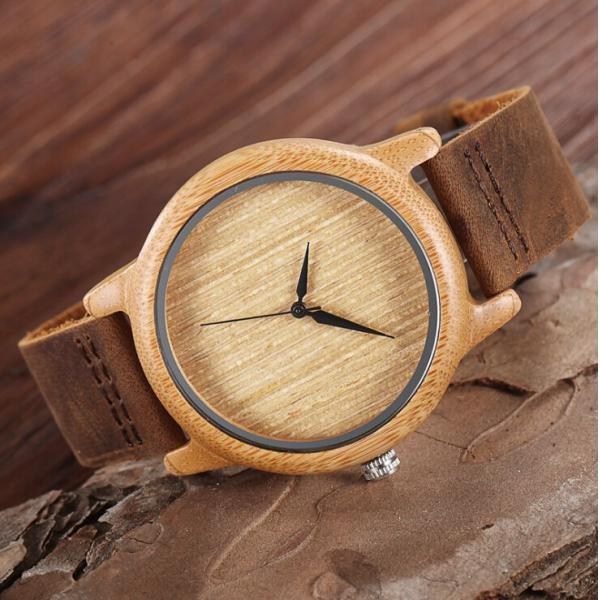 Wooden PC21S Quartz Movement Watch Genuine Leather Strap Design