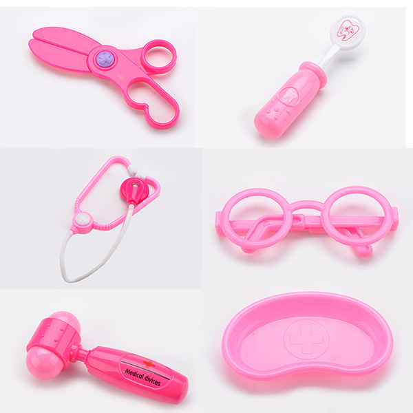 Plastic Pretend Play Kids Doctor Kit With Working Stethoscope 10 Pcs Carry Case