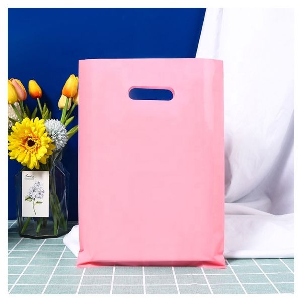 PET Die Cut Plastic Shopping Bags Custom Order Thank You Logo Boutique Bags Handles Merchandise Gifts Packaging Supplies