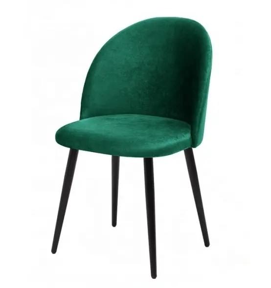 Silla de comedor moderna tapizada en bouclé verde salvia con patas de metal