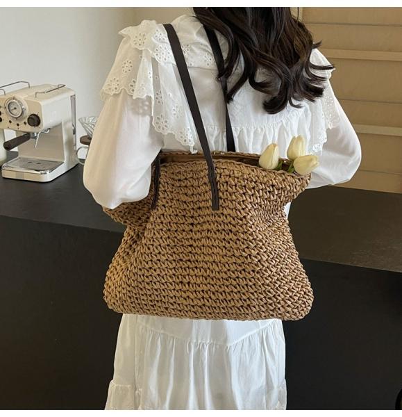 High Quality Wholesale Women'S Summer Crochet Raffia Straw Bag Handmade Designer Open Shoulder Bag Crochet Beach Bag for Women Summer Beach Totes Bag Women Crochet Purses Rattan Earrings