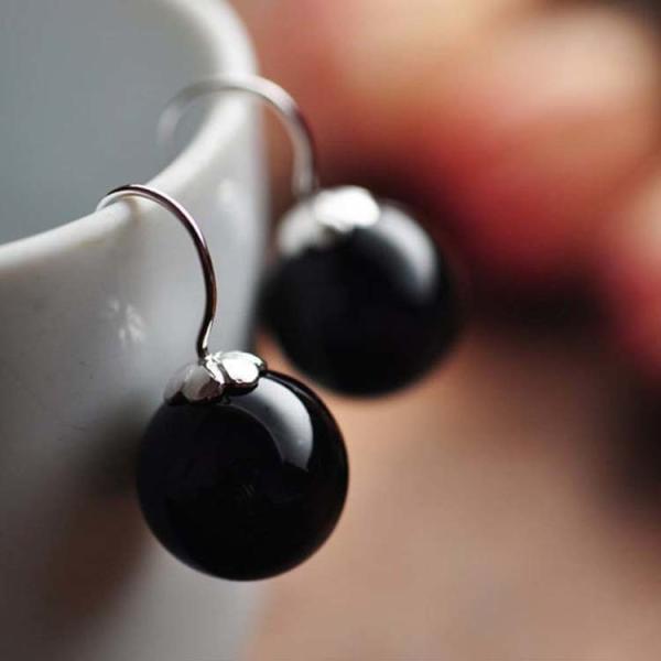 925 Sterling Silver Dangle Earrings with Black Onyx Bead (011634BLACK)