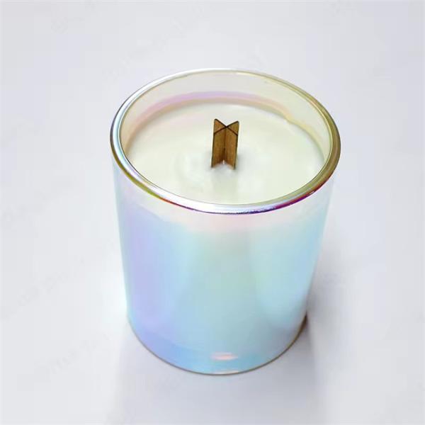 Vaso de velas iridescentes de vidro âmbar de parede dupla preto-branco gelado Luxo vidro de cor arco-íris