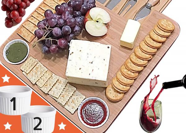 Antibacterial Bamboo Cheese Board With Knives Wood Charcuterie Platter & Meat Server
