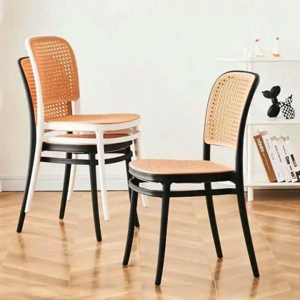 Nordic Stackable PP Plastic Rattan Dinner Chair for Outdoor Garden Cafe
